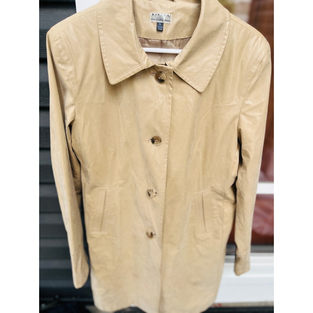 Giacca a Gallery Company Tan Faux Leather Button Front Coat Jacket XL